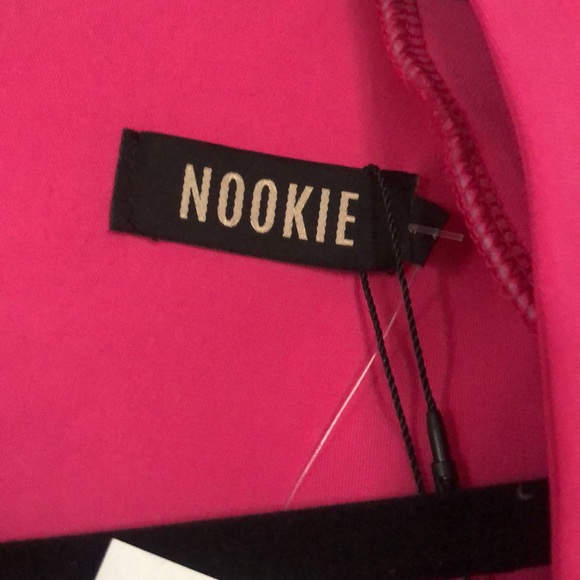 Nookie envy mini dress neon pink sleek long sleeve shoulder pads size S NWT - Picture 7 of 14